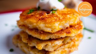 Delicious Homemade Potato Pancakes  Easy Recipe Using Mashed Potatoes [upl. by Anidal222]