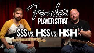 Fender Player Stratocaster Comparison  SSS vs HSS vs HSH [upl. by Anirdnaxela246]